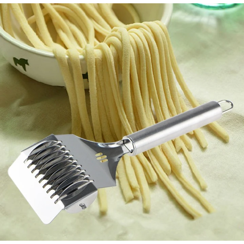 High-Quality Stainless Steel Noodle Cutter w/ Wooden Handle