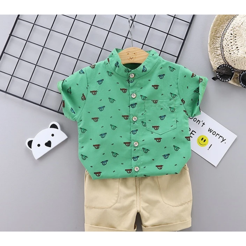 Selected children's clothingcartoon car boys shirt and pants suit (110CM)-green