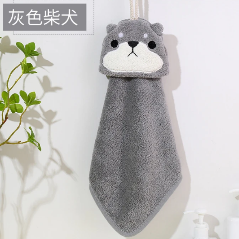 Hangable Cute Animal Hand Towel - Grey Shiba Inu