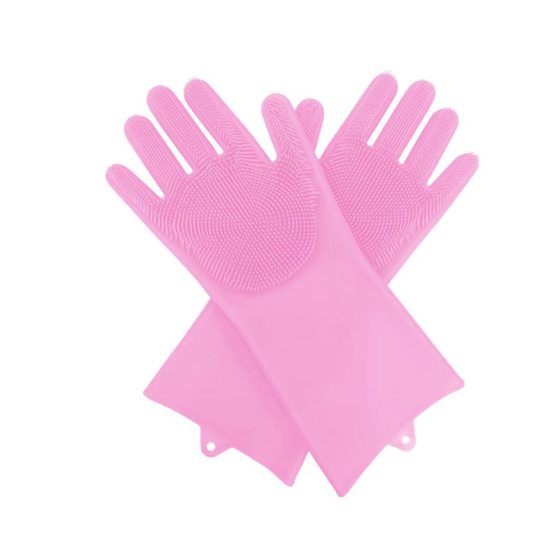 (Dishwashing artifact) Kitchen cleaning silicone gloves - Pink