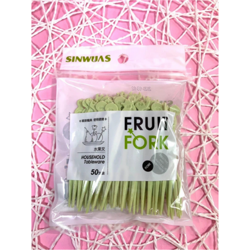 (Disposable) Plastic Fruit Cake Dessert Fork / Dessert Cake Fork (Bucket with 50 pieces) - Green