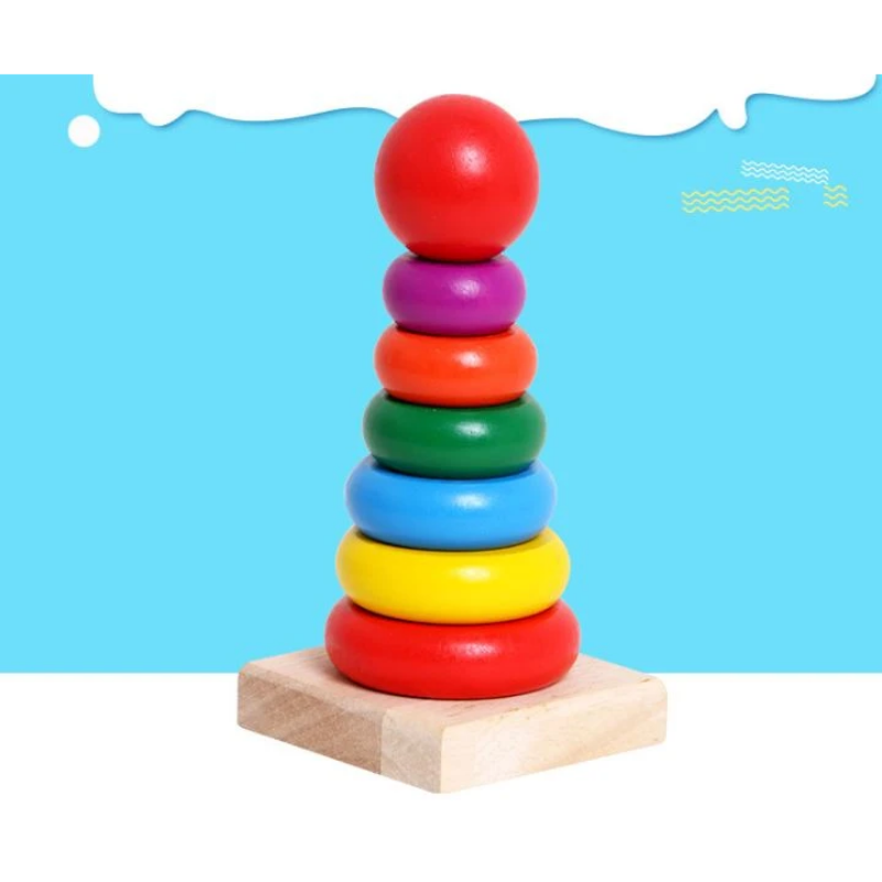 Children'seducational toysRainbow tower stacking high building block ring