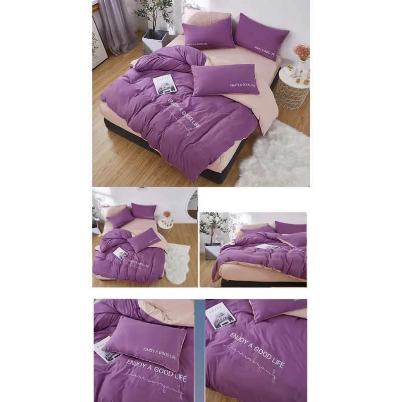 Simple solid color double duvet cover pillowcase sheet set-purple