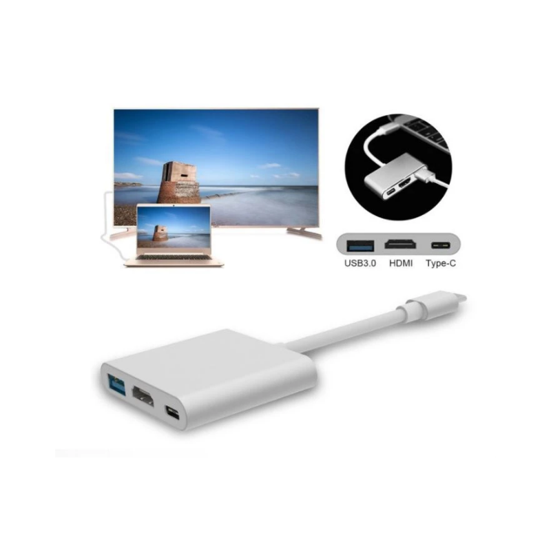 3 in 1 Type-C Multifunction Converter Type-C to Type-C/USB3.0/HDMI (Gray) Splitter Expander USB HUB