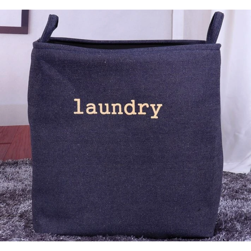 Thickened square double-layer storage clothes hamper-dark blue