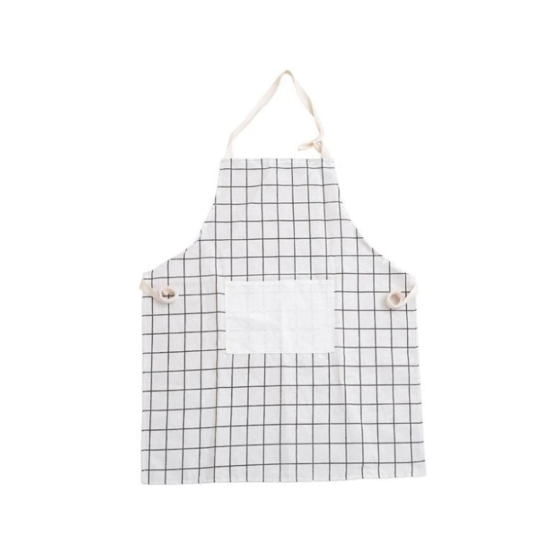 Japanese style modern minimalist fabric sleeveless oil-proof cotton and linen apron-white plaid