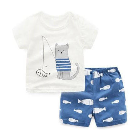 Selected children's clothingCotton short-sleeved T-shirt rompers-kitten-blue 100CM