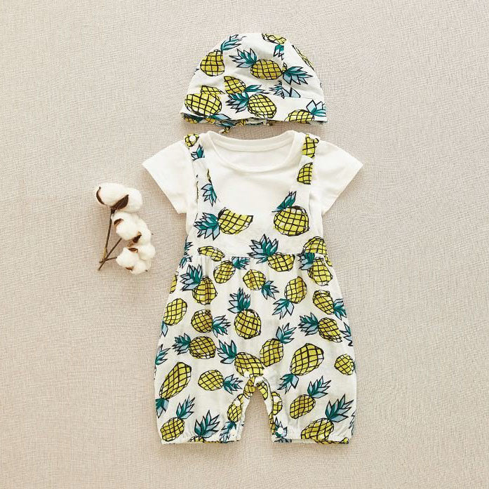 Hot Products 0-1 year old baby cute three-piece suit (yellow pineapple-80CM)