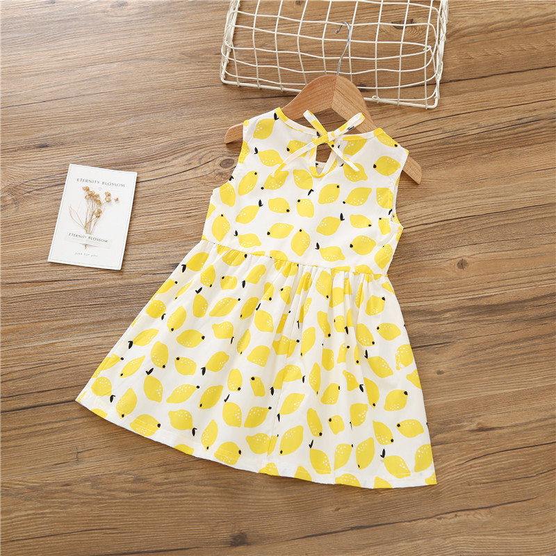 Summer Girls Cute Vest Dress-Lemon (100CM)