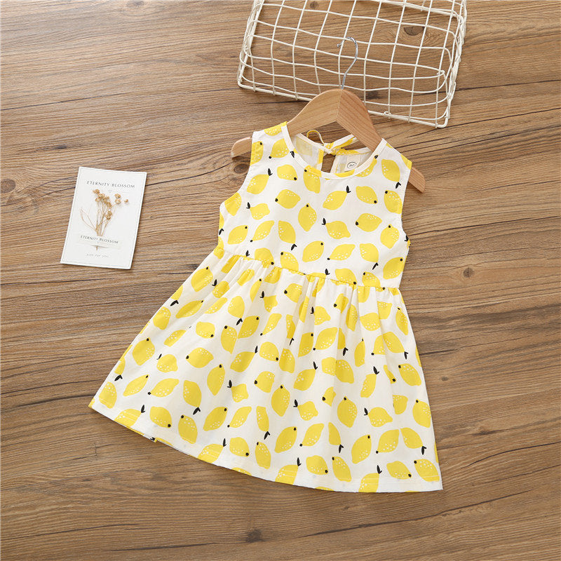 Summer Girls Cute Vest Dress-Lemon (90CM)