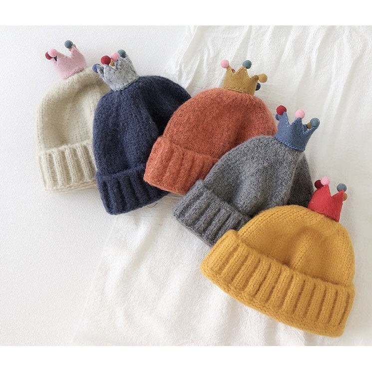 Crown Shaped Wool Knitted Warm Hat-Grey (50-56cm)