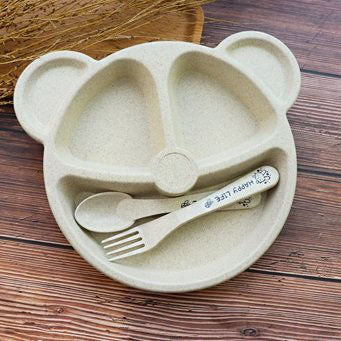 Eco-friendly wheat material panda shape children's dinner plate 3-piece set-beige
