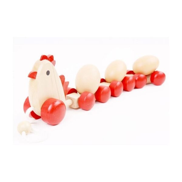Children'seducational toys Wooden chicken drag egg cart