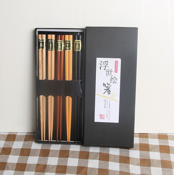Japanese style five-color wooden chopsticks- Flat head style
