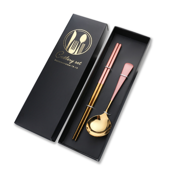 Stainless Steel Cutlery Thickened Deep Spoon-Gift Box (Pink)