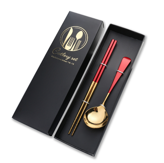 Stainless Steel Cutlery Thickened Deep Spoon-Gift Box (Red)