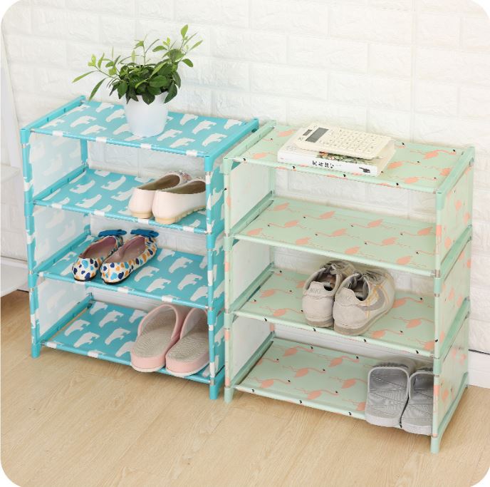 Simple home multi-layer assembly 3-layer shoe rack-green