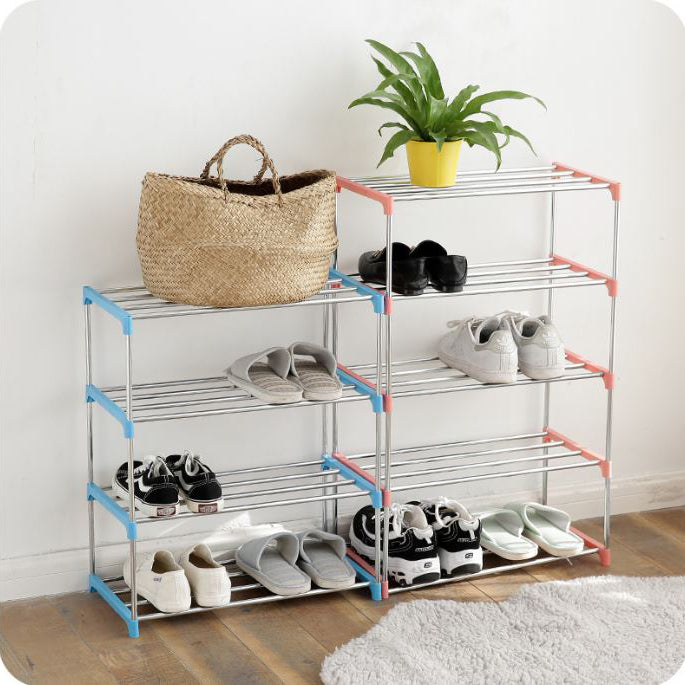 Simple home stainless steel 3-layer shoe rack (blue)-A