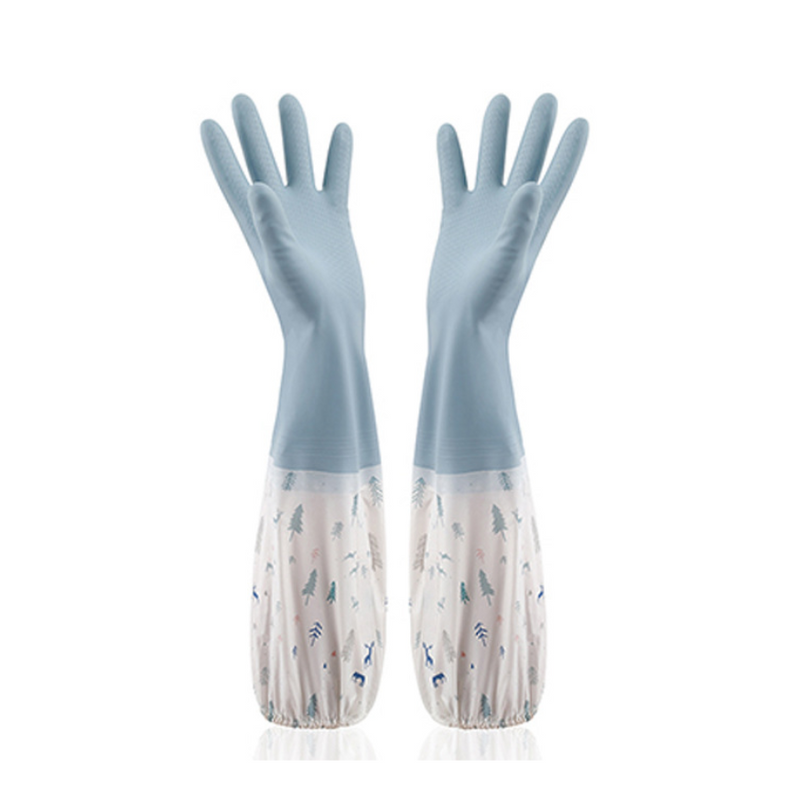 Fleece warm waterproof cleaning gloves-blue
