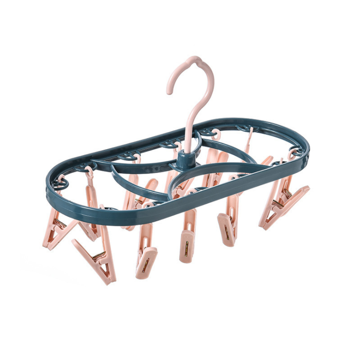 Multifunctional windproof hanging clothespin rack-12 clips (Pink)