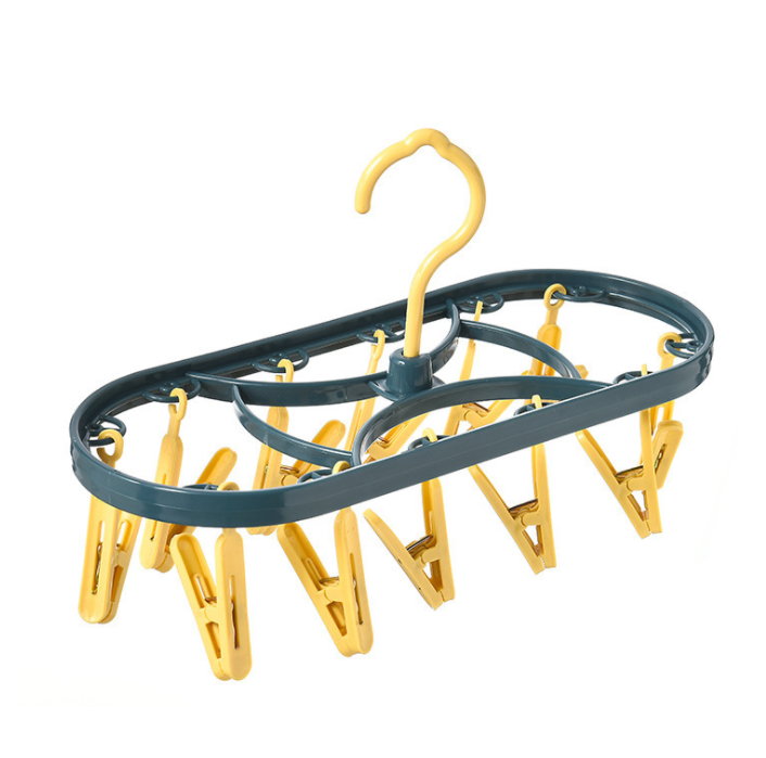 Multifunctional windproof hanging clothespin rack-12 clips (Yellow)