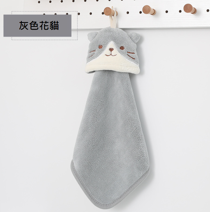 Hanging Cute Animal Hand Towel- Grey Cat Style