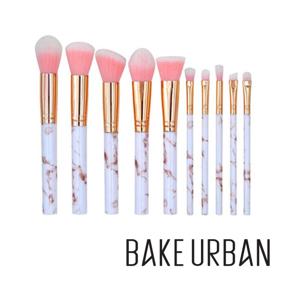 Marble Pattern Makeup Brush Set: BU10 (Pink)