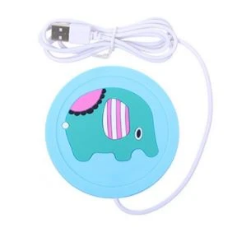 Portable USB Silicone Heating Coaster- Type A - Blue Elephant