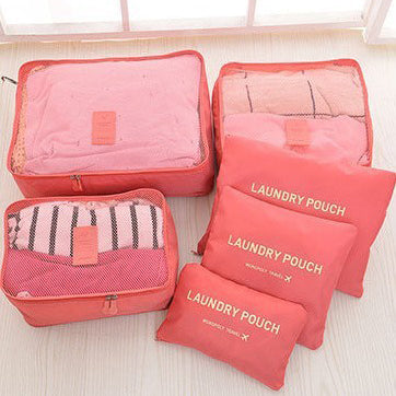 Travel Luggage Waterproof Storage Bag 7 Piece Set - Pink